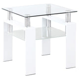 Mesa auxiliar Dyer de 1 estante con tapa de vidrio cuadrada, color blanco