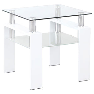 Mesa auxiliar Dyer de 1 estante con tapa de vidrio cuadrada, color blanco