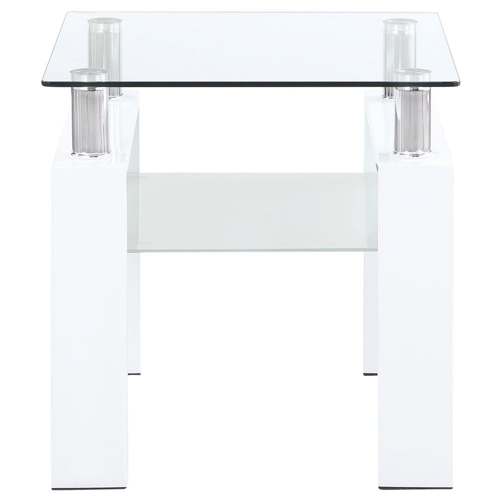 Mesa auxiliar Dyer de 1 estante con tapa de vidrio cuadrada, color blanco