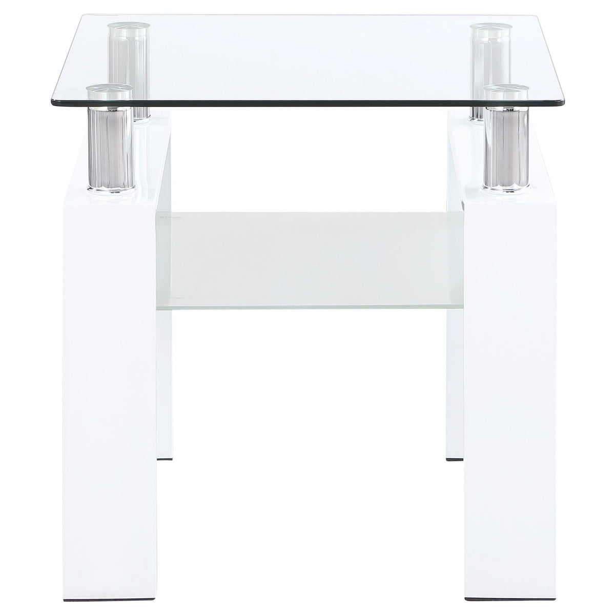 Mesa auxiliar Dyer de 1 estante con tapa de vidrio cuadrada, color blanco