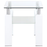 Mesa auxiliar Dyer de 1 estante con tapa de vidrio cuadrada, color blanco