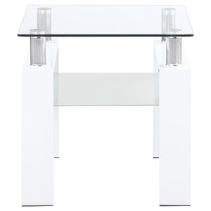 Mesa auxiliar Dyer de 1 estante con tapa de vidrio cuadrada, color blanco