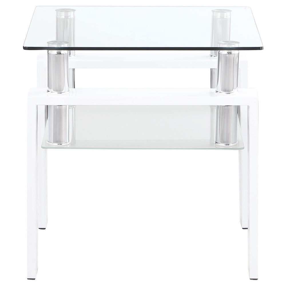 Mesa auxiliar Dyer de 1 estante con tapa de vidrio cuadrada, color blanco