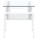 Mesa auxiliar Dyer de 1 estante con tapa de vidrio cuadrada, color blanco