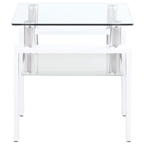 Mesa auxiliar Dyer de 1 estante con tapa de vidrio cuadrada, color blanco