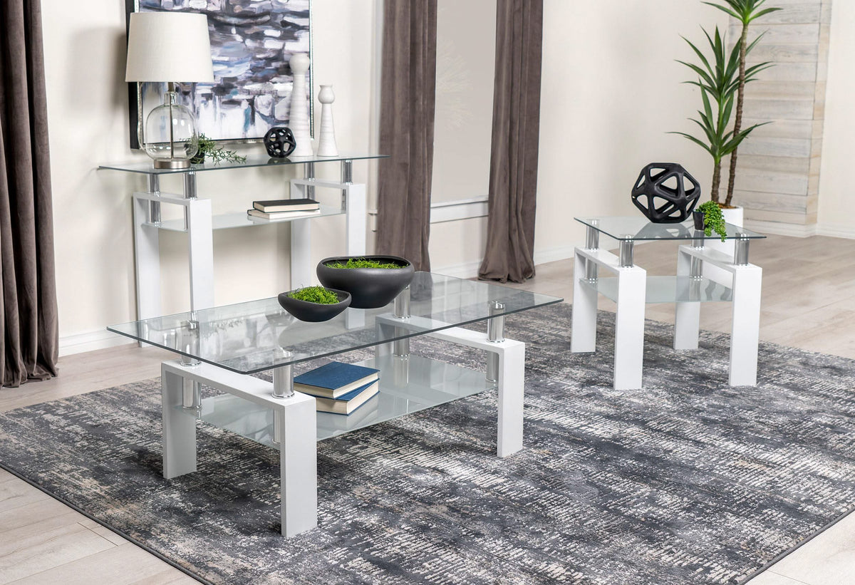 Mesa auxiliar Dyer de 1 estante con tapa de vidrio cuadrada, color blanco