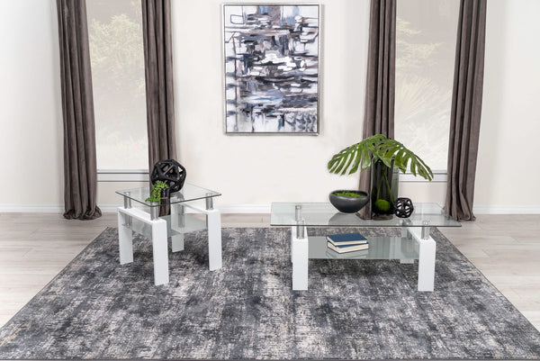 Juego de mesa de centro y auxiliar rectangular de 2 piezas Dyer, color blanco
