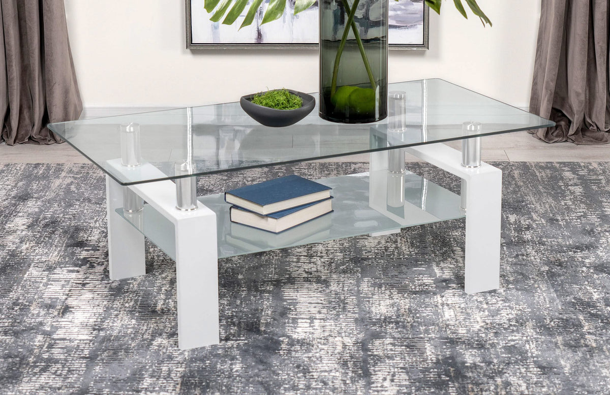 Mesa de centro rectangular de vidrio Dyer de 1 estante, color blanco