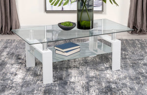 Mesa de centro rectangular de vidrio Dyer de 1 estante, color blanco