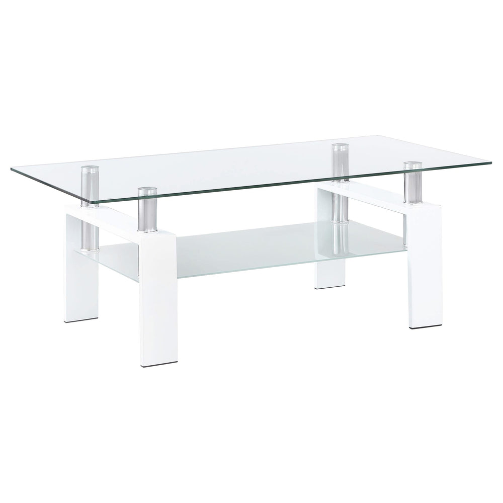 Mesa de centro rectangular de vidrio Dyer de 1 estante, color blanco