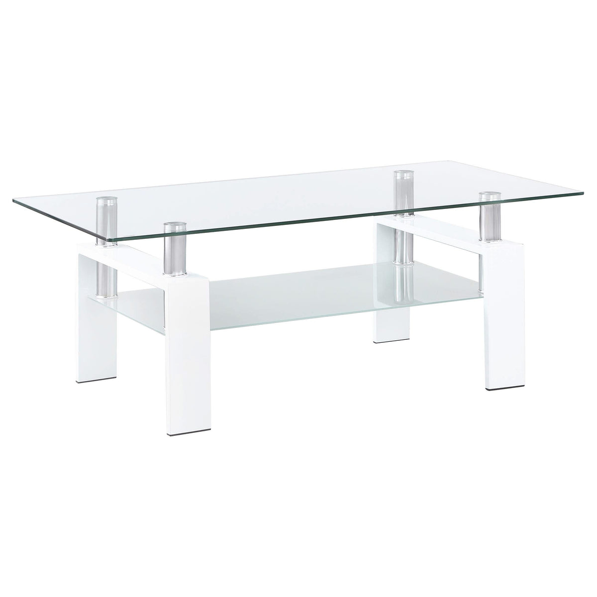 Mesa de centro rectangular de vidrio Dyer de 1 estante, color blanco