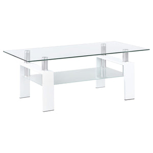 Mesa de centro rectangular de vidrio Dyer de 1 estante, color blanco