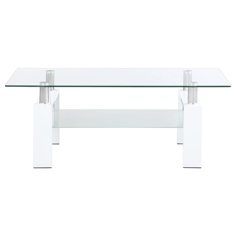 Mesa de centro rectangular de vidrio Dyer de 1 estante, color blanco