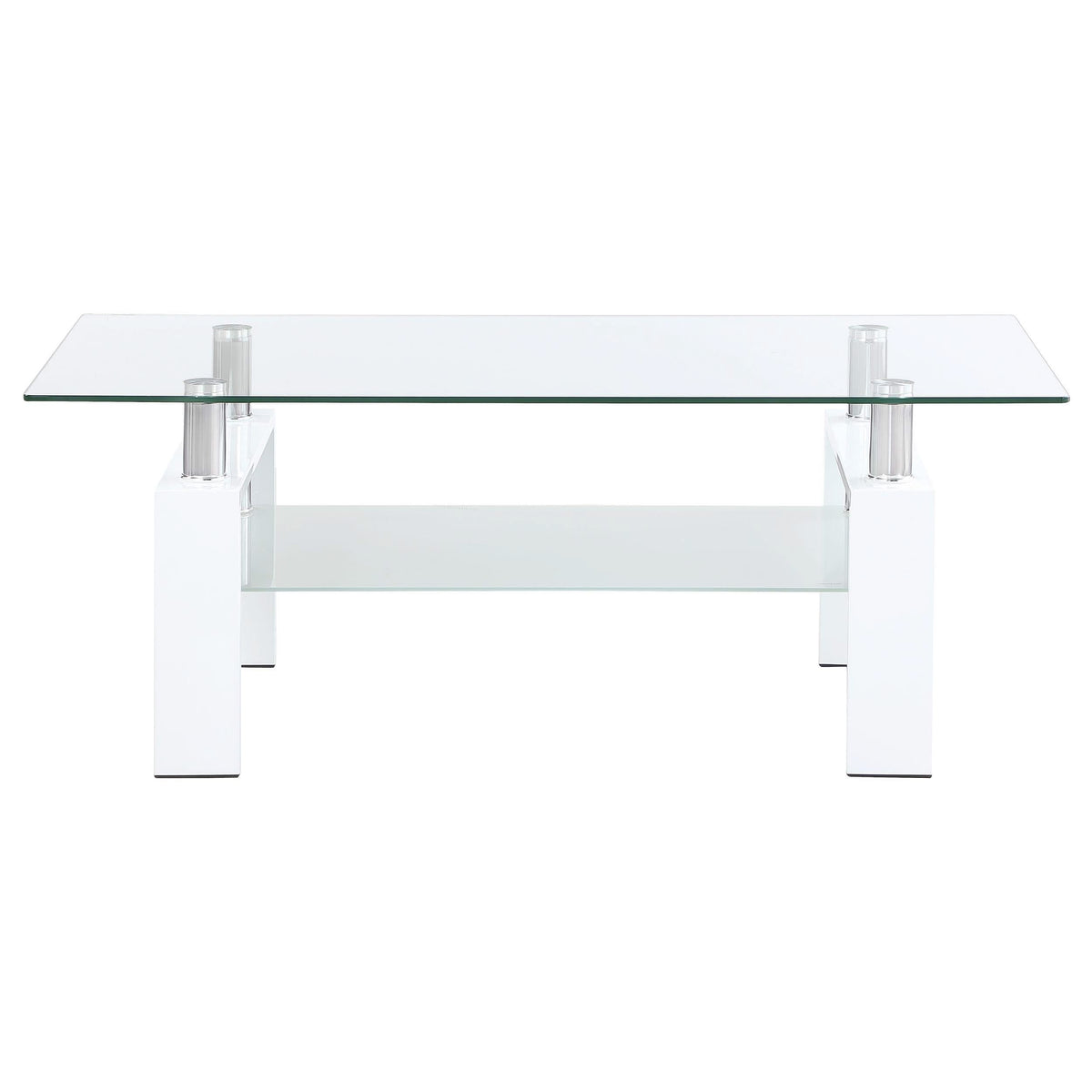 Mesa de centro rectangular de vidrio Dyer de 1 estante, color blanco
