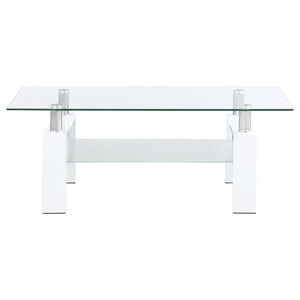 Mesa de centro rectangular de vidrio Dyer de 1 estante, color blanco