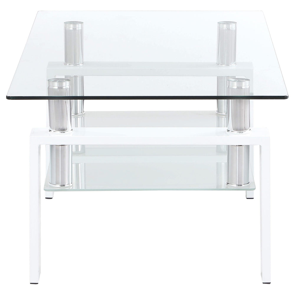 Mesa de centro rectangular de vidrio Dyer de 1 estante, color blanco