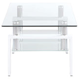 Mesa de centro rectangular de vidrio Dyer de 1 estante, color blanco