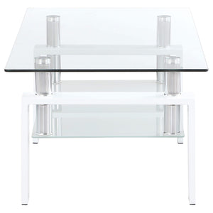 Mesa de centro rectangular de vidrio Dyer de 1 estante, color blanco