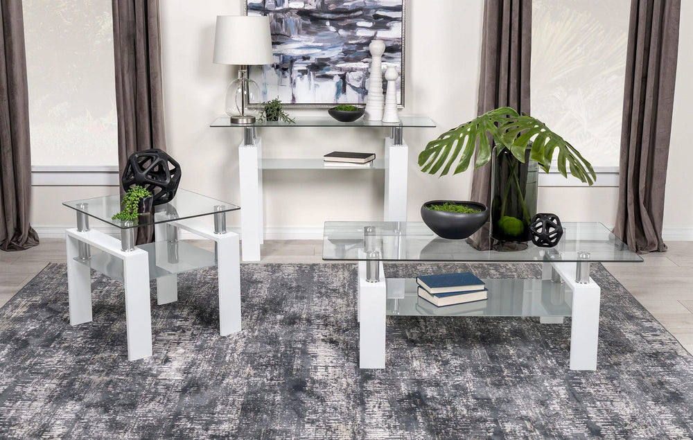 Mesa de centro rectangular de vidrio Dyer de 1 estante, color blanco