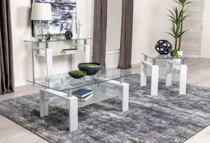 Mesa de centro rectangular de vidrio Dyer de 1 estante, color blanco