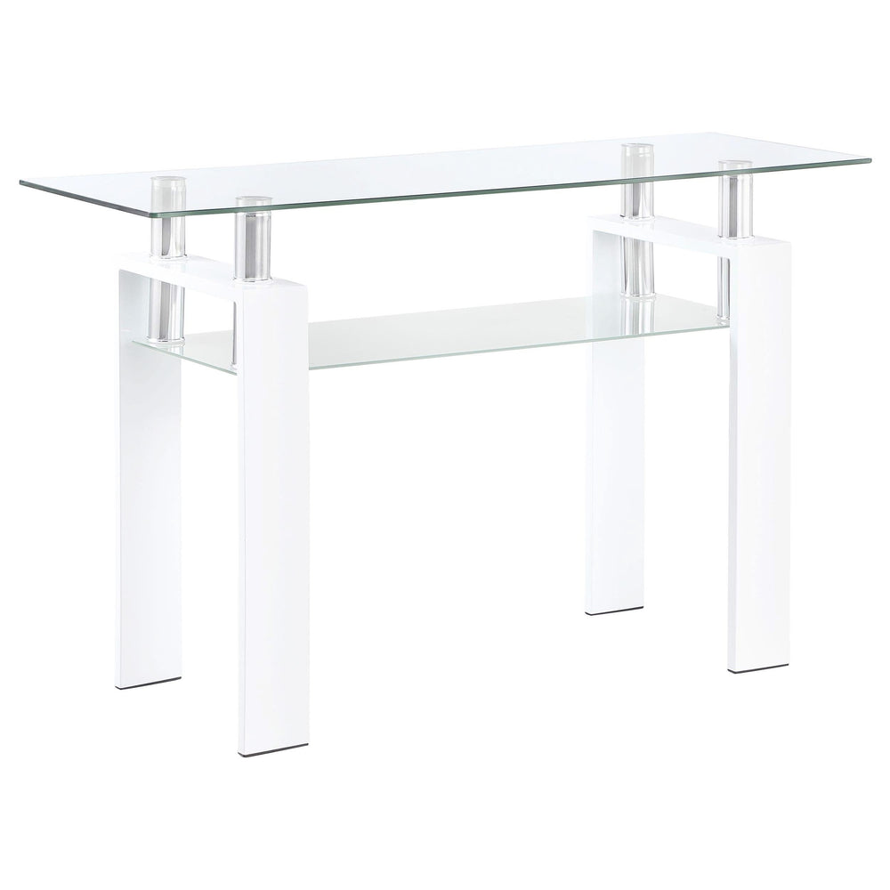 Mesa consola para sofá de entrada con tapa de cristal rectangular Dyer, color blanco