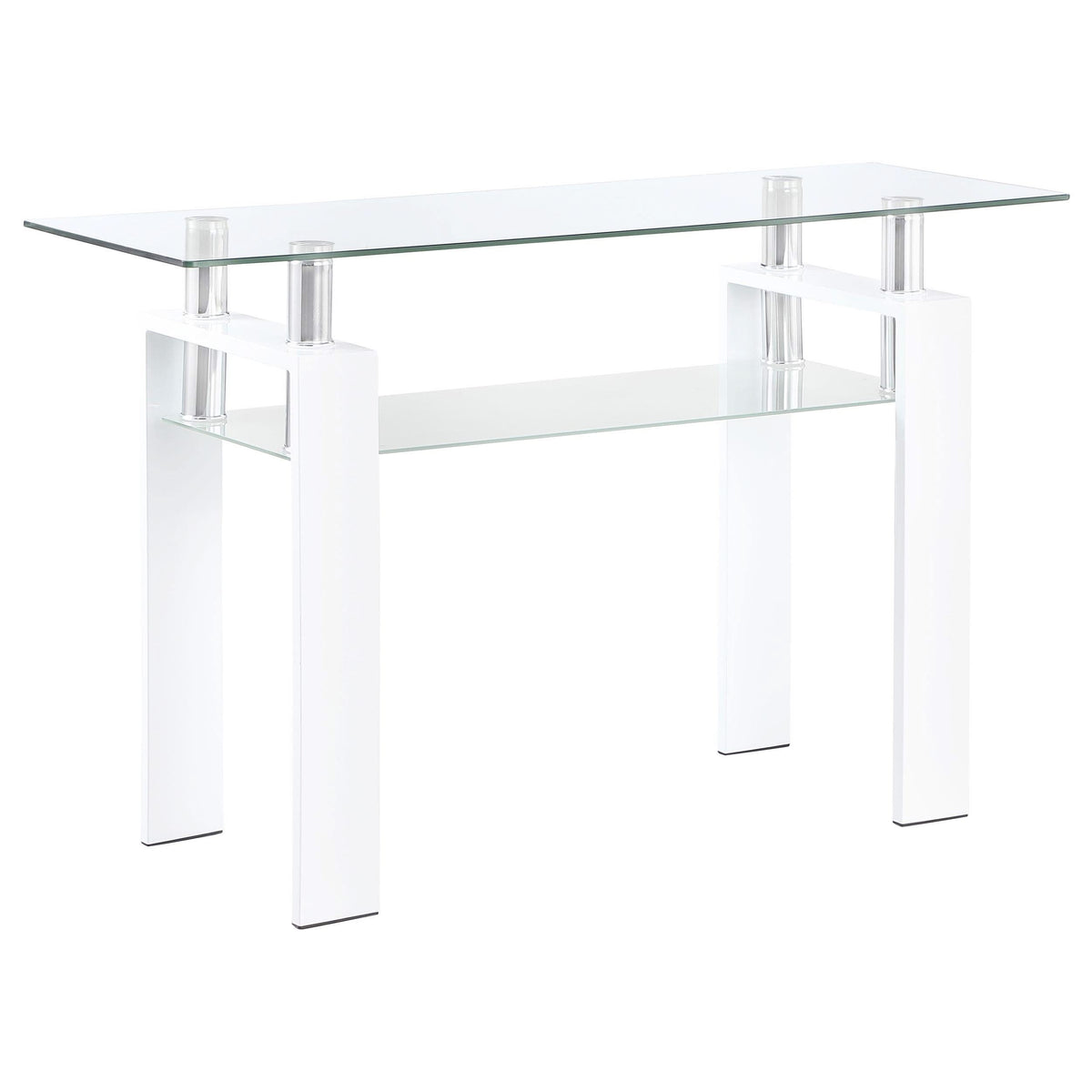 Mesa consola para sofá de entrada con tapa de cristal rectangular Dyer, color blanco