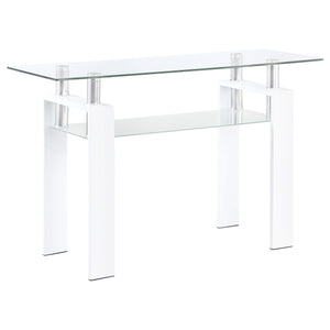 Mesa consola para sofá de entrada con tapa de cristal rectangular Dyer, color blanco