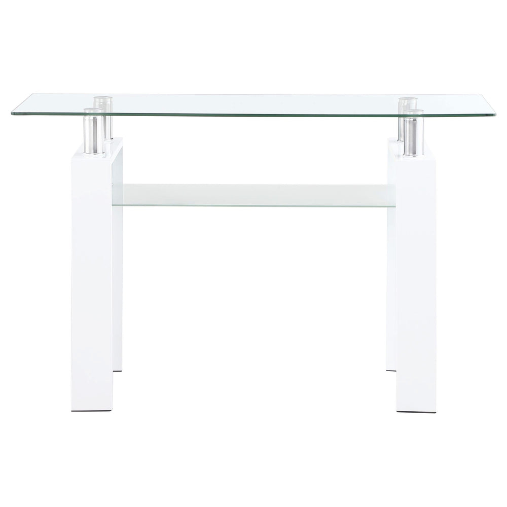 Mesa consola para sofá de entrada con tapa de cristal rectangular Dyer, color blanco