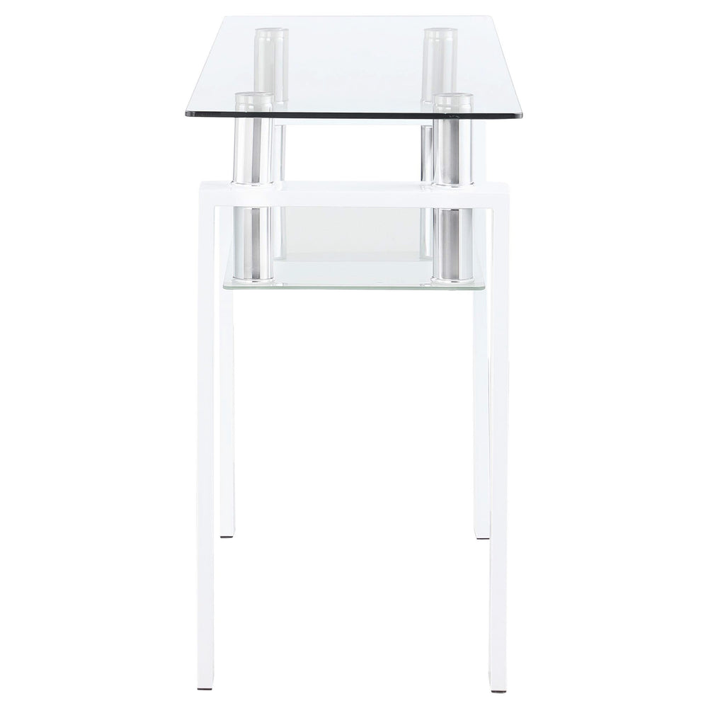 Mesa consola para sofá de entrada con tapa de cristal rectangular Dyer, color blanco