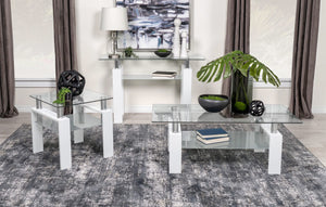 Mesa consola para sofá de entrada con tapa de cristal rectangular Dyer, color blanco