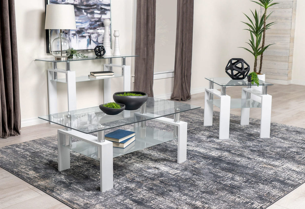 Mesa consola para sofá de entrada con tapa de cristal rectangular Dyer, color blanco