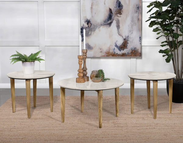 Juego de mesa de centro y auxiliar de 3 piezas Aldis en blanco