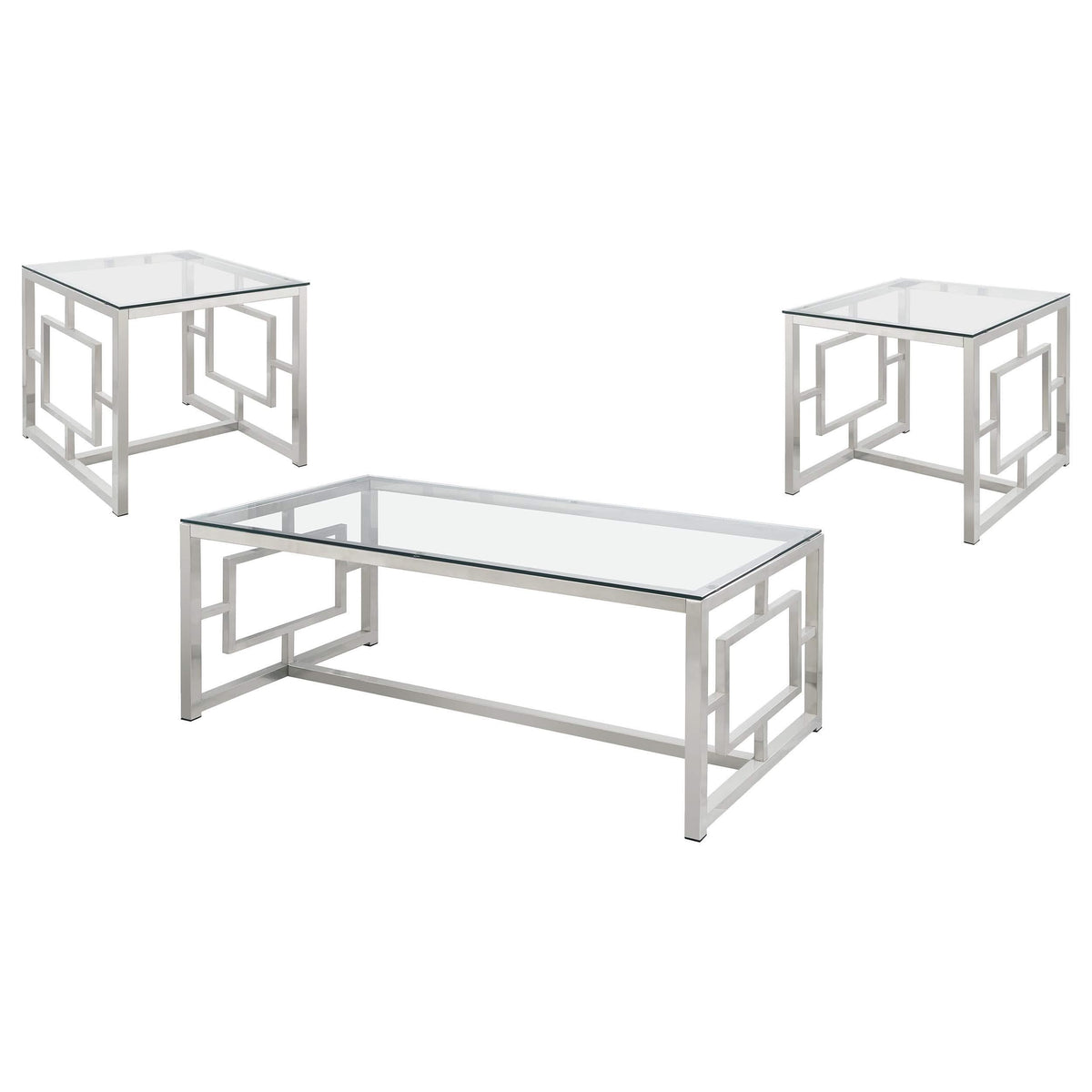 Juego de mesa de centro y auxiliar rectangular Merced de 3 piezas en níquel