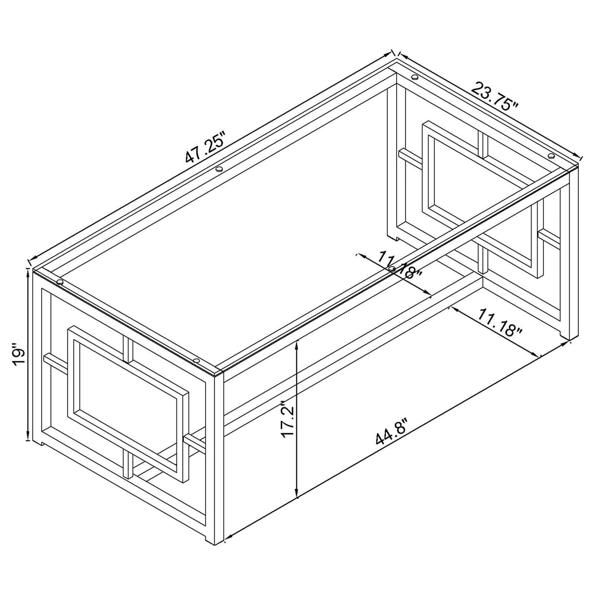 Juego de mesa de centro y auxiliar rectangular Merced de 3 piezas en níquel