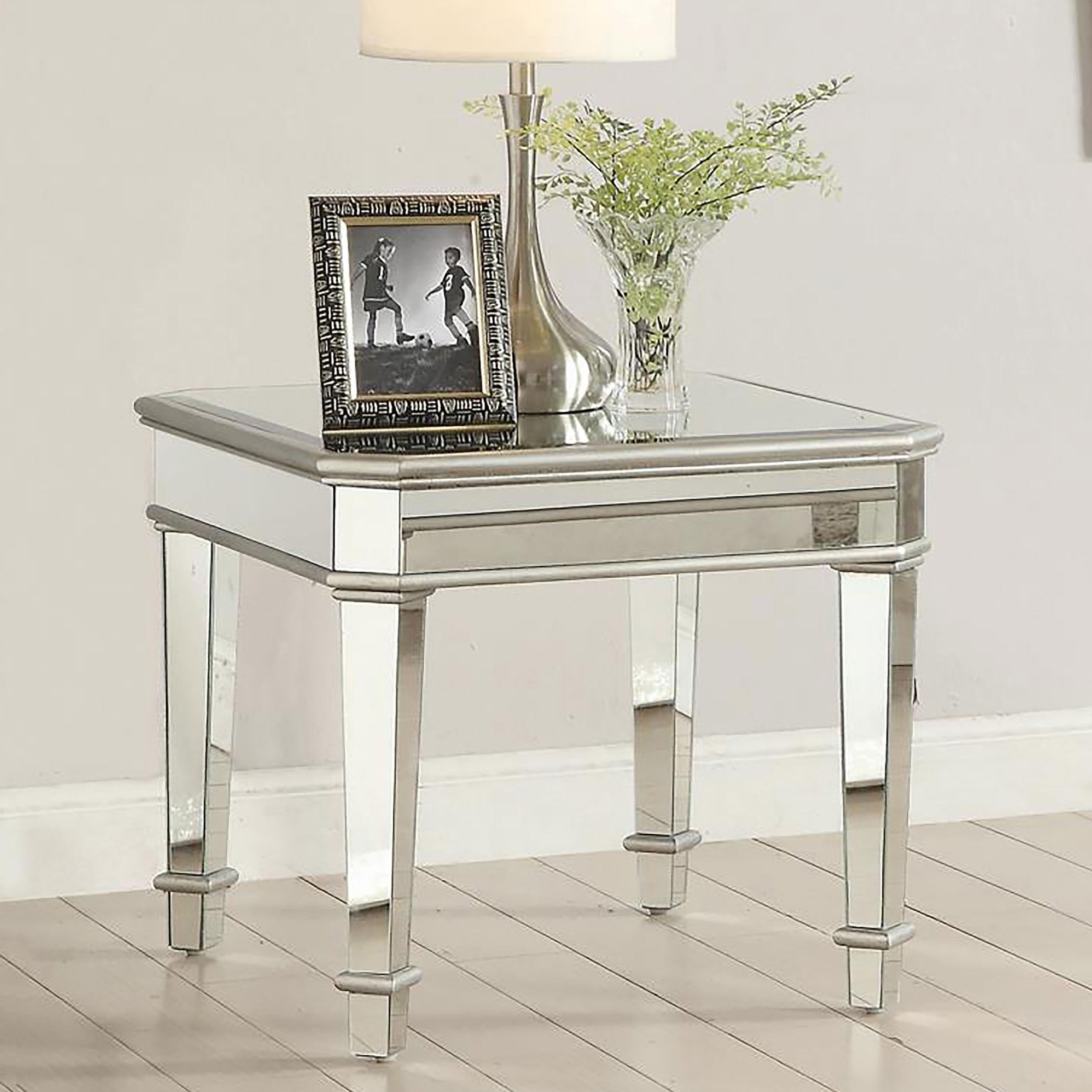 Eisley Square Mirrored Accent Side Table Silver