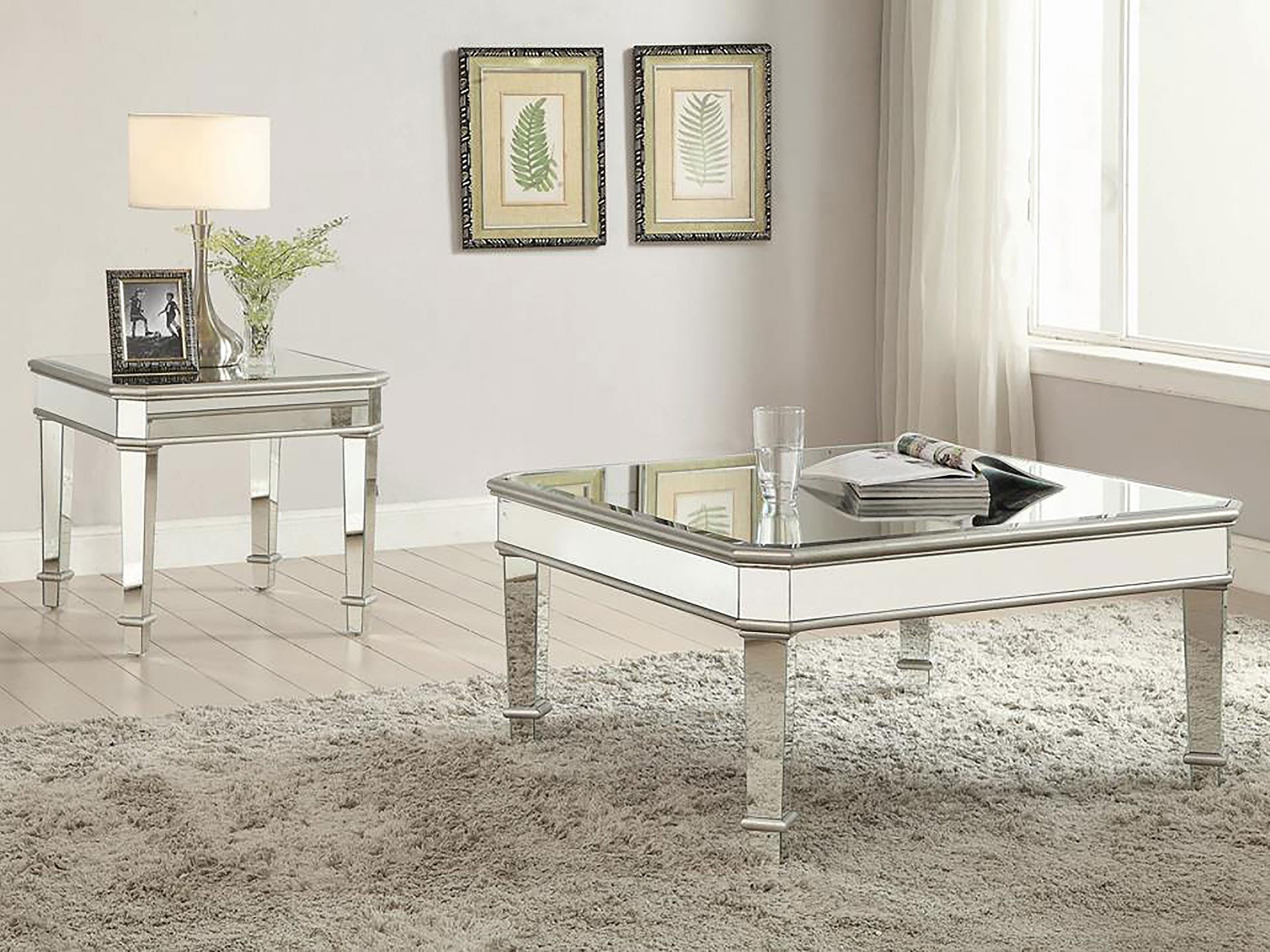 Eisley Square Mirrored Accent Side Table Silver