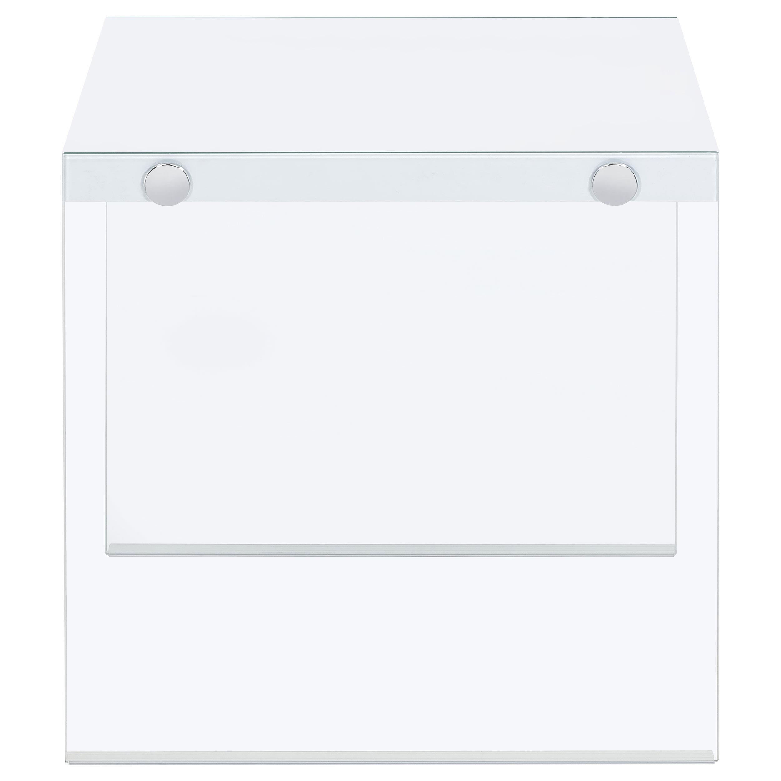 Opal Square Glass Frame Side End Table White High Gloss