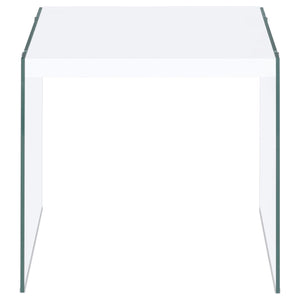 Opal Square Glass Frame Side End Table White High Gloss