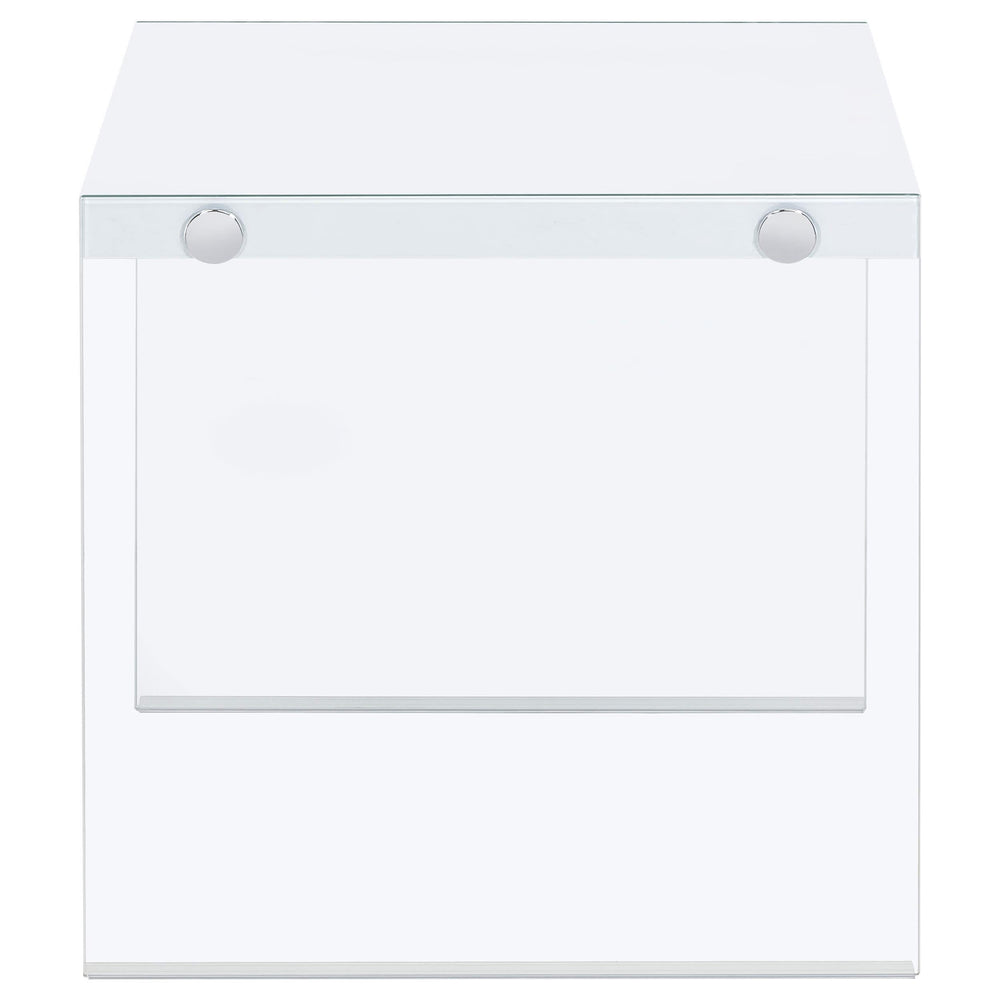 Opal Square Glass Frame Side End Table White High Gloss