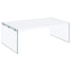 Mesa de centro rectangular con marco de vidrio opalino blanco de alto brillo