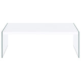 Mesa de centro rectangular con marco de vidrio opalino blanco de alto brillo