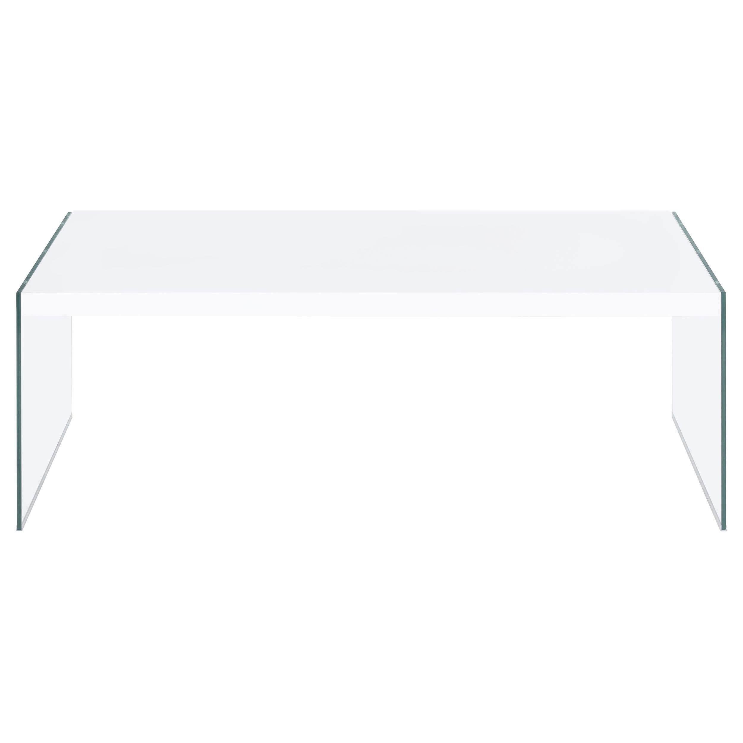Mesa de centro rectangular con marco de vidrio opalino blanco de alto brillo