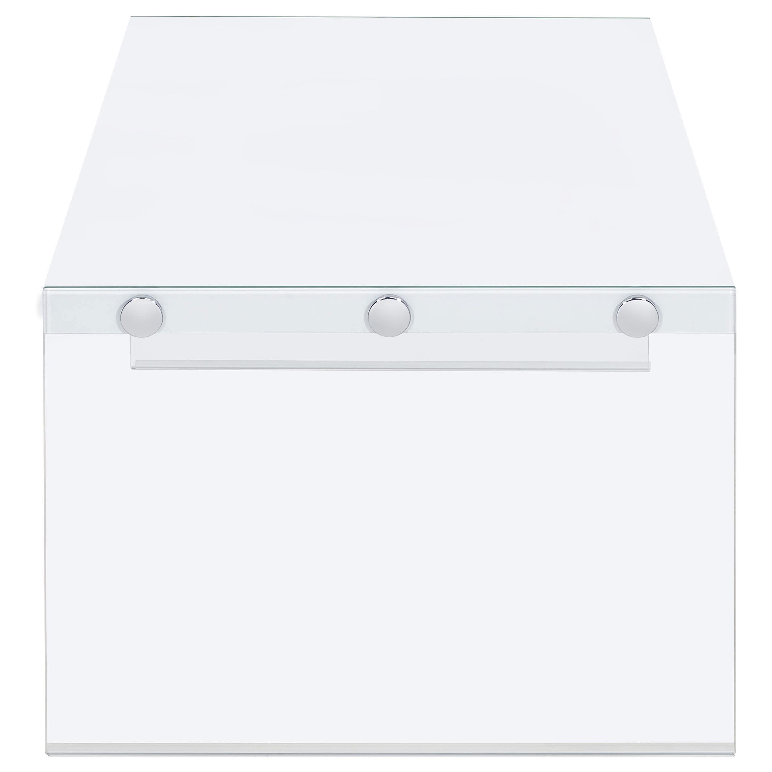 Mesa de centro rectangular con marco de vidrio opalino blanco de alto brillo