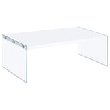 Mesa de centro rectangular con marco de vidrio opalino blanco de alto brillo