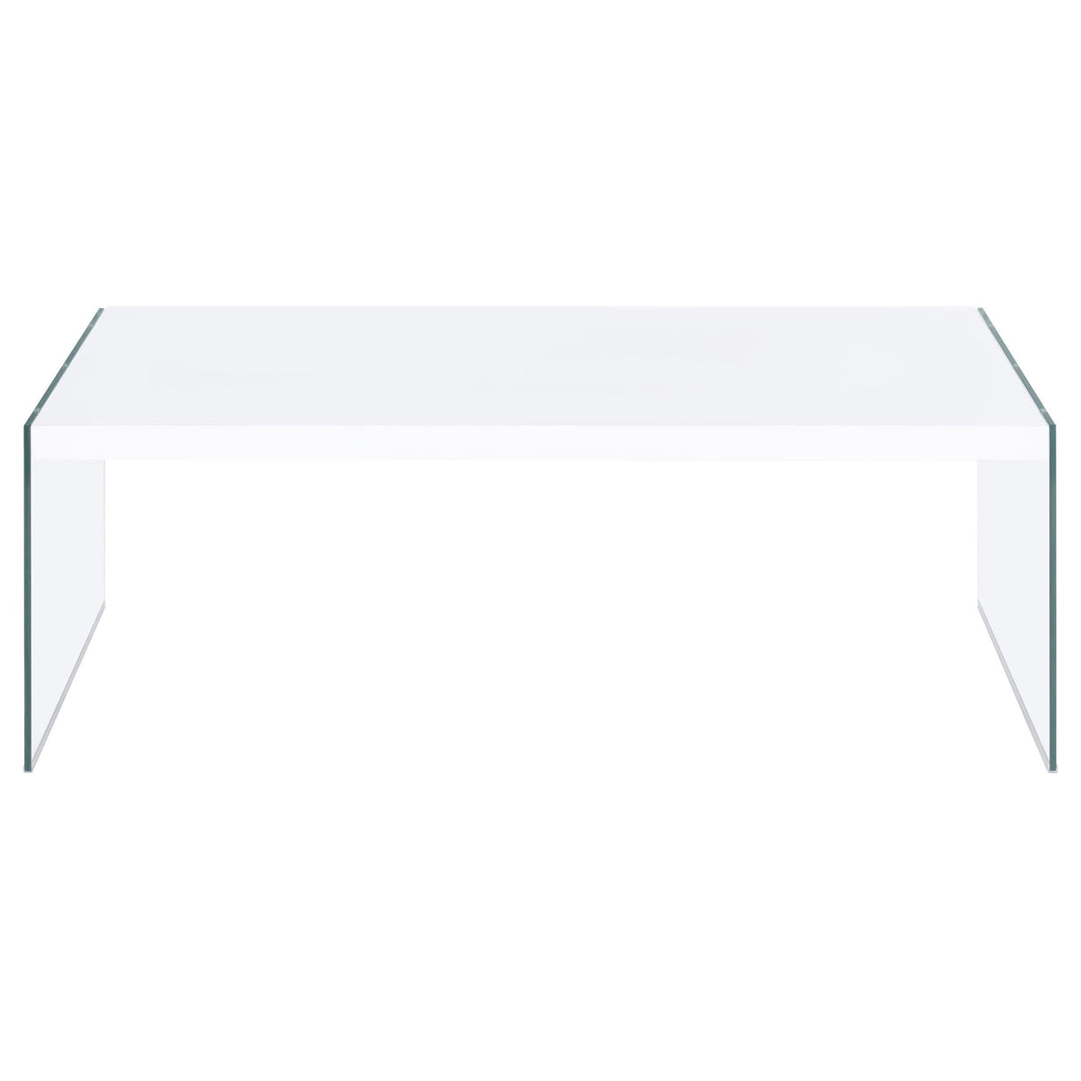 Mesa de centro rectangular con marco de vidrio opalino blanco de alto brillo