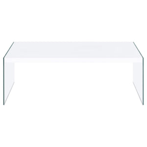 Mesa de centro rectangular con marco de vidrio opalino blanco de alto brillo