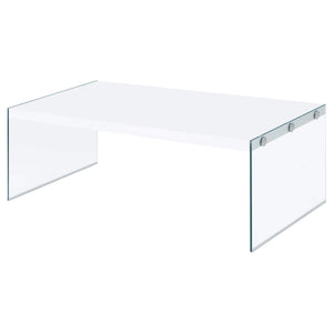 Mesa de centro rectangular con marco de vidrio opalino blanco de alto brillo