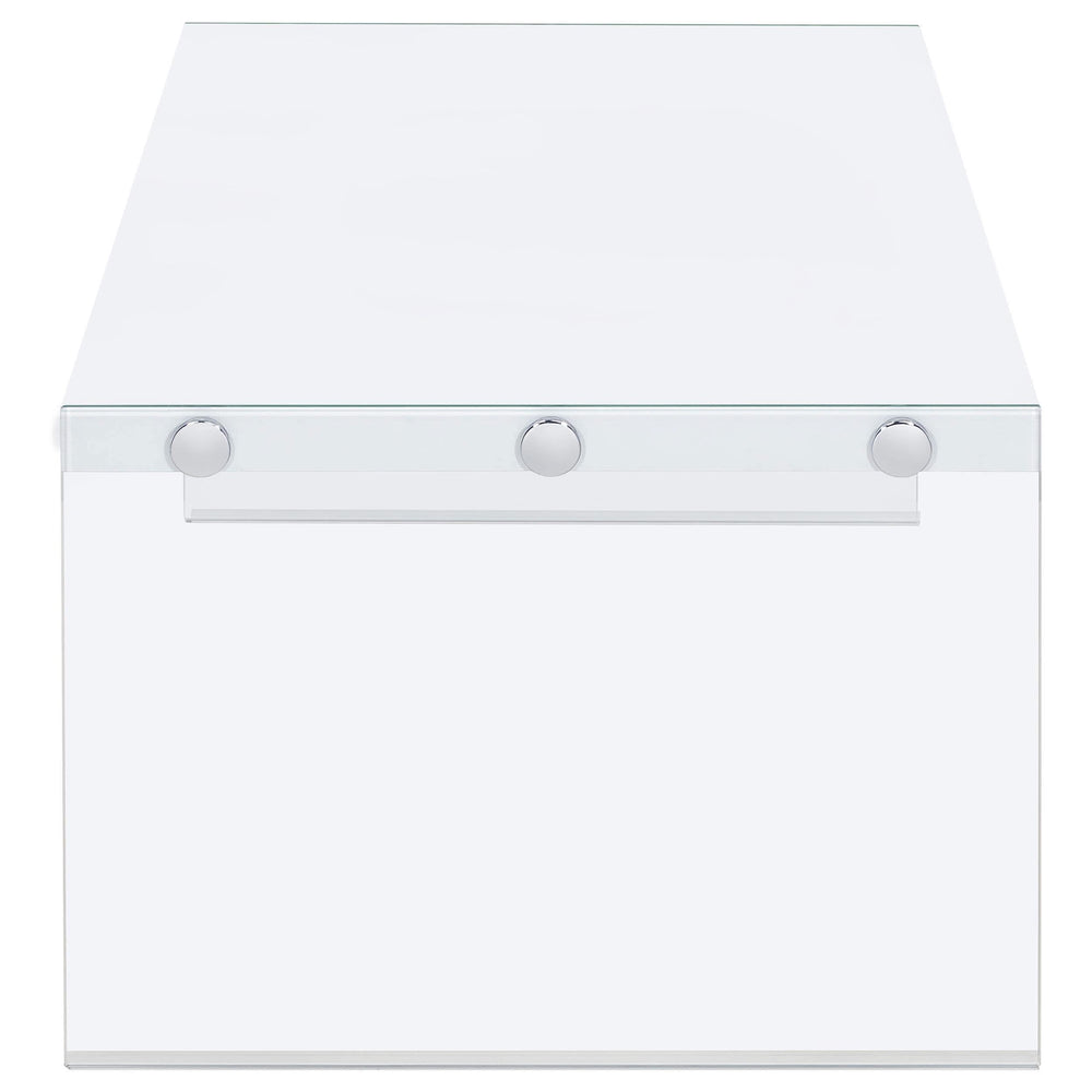 Mesa de centro rectangular con marco de vidrio opalino blanco de alto brillo