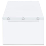 Mesa de centro rectangular con marco de vidrio opalino blanco de alto brillo