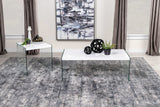 Mesa de centro rectangular con marco de vidrio opalino blanco de alto brillo